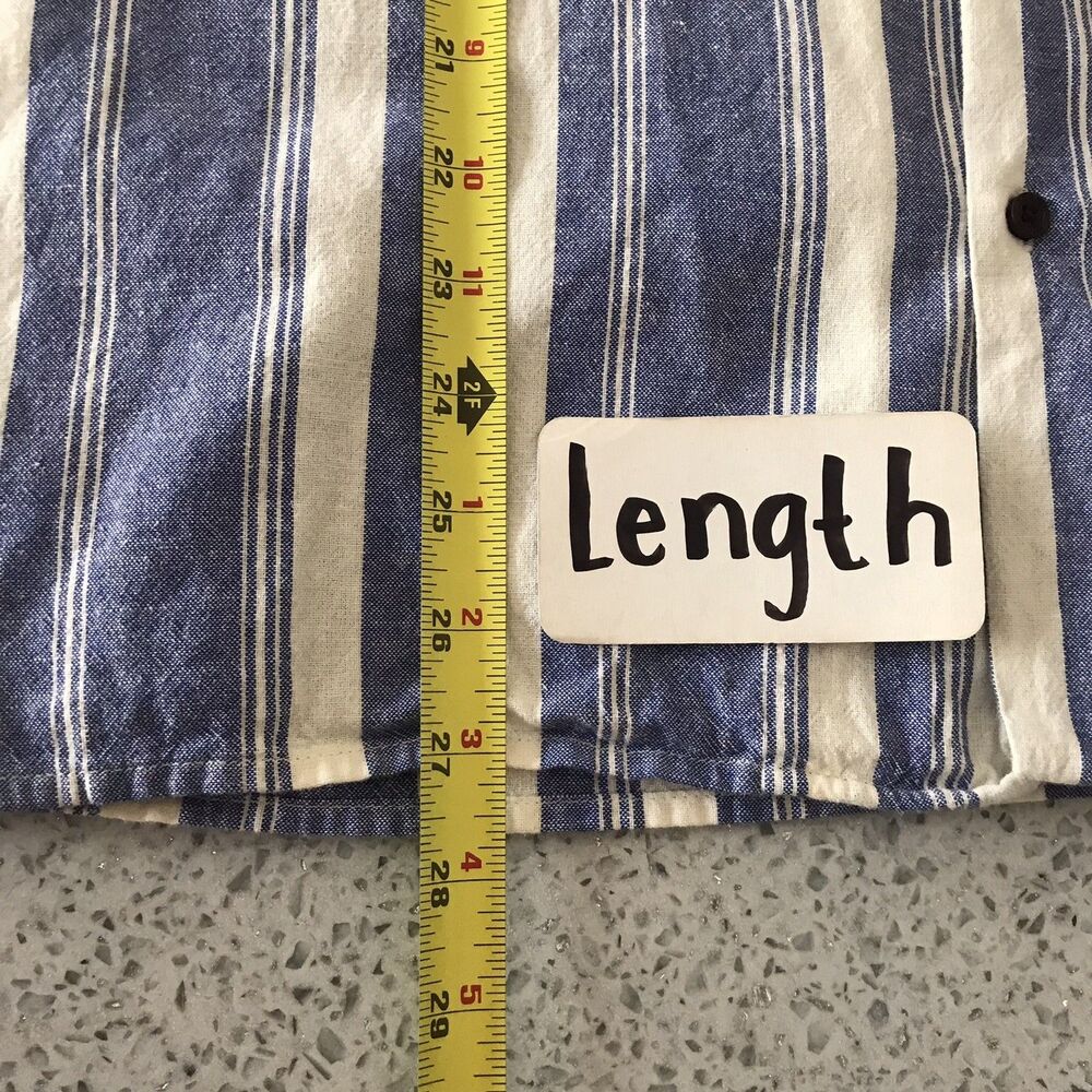 Katin Blue Cotton Linen Striped Denim Short Sleeve Shirt Mens Size Large - Picture 6 of 8